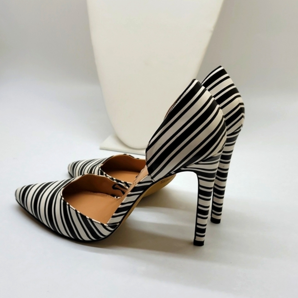 Express Black and White Striped Heels
